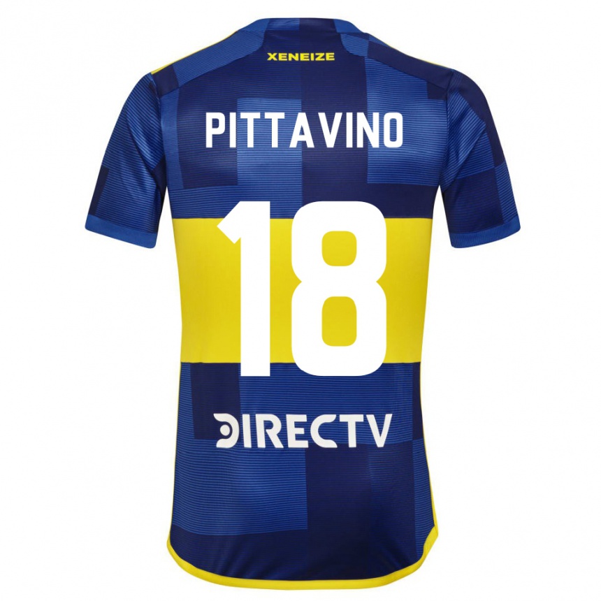 Damen Fußball Rodrigo Pittavino #18 Dunkelblau Gelb Heimtrikot Trikot 2023/24 T-Shirt Luxemburg