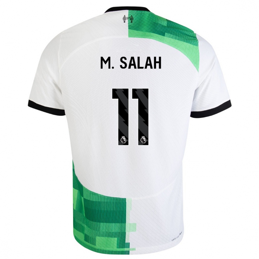 Damen Fußball Mohamed Salah #11 Weiß Grün Auswärtstrikot Trikot 2023/24 T-Shirt Luxemburg