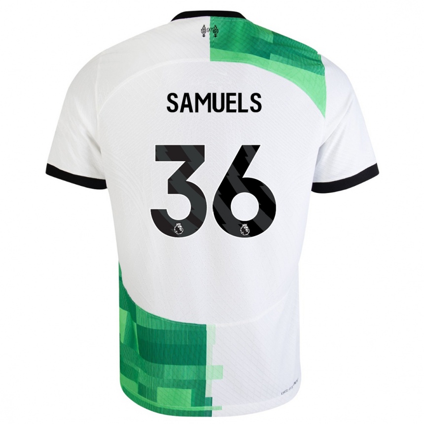 Damen Fußball Kerron Samuels #36 Weiß Grün Auswärtstrikot Trikot 2023/24 T-Shirt Luxemburg