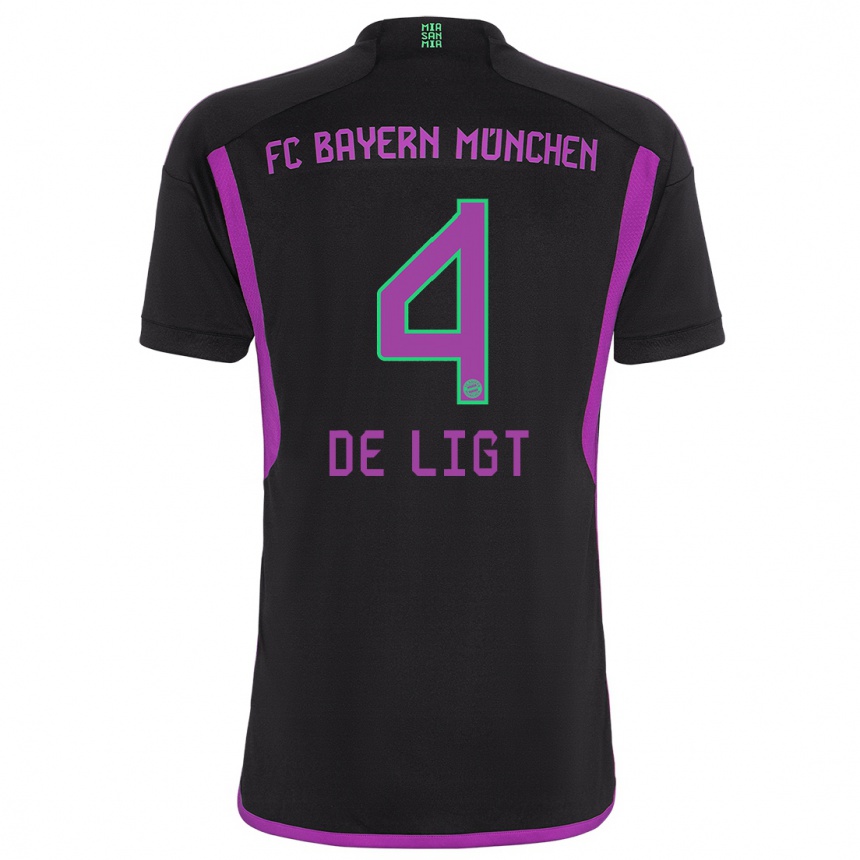 Damen Fußball Matthijs De Ligt #4 Schwarz Auswärtstrikot Trikot 2023/24 T-Shirt Luxemburg