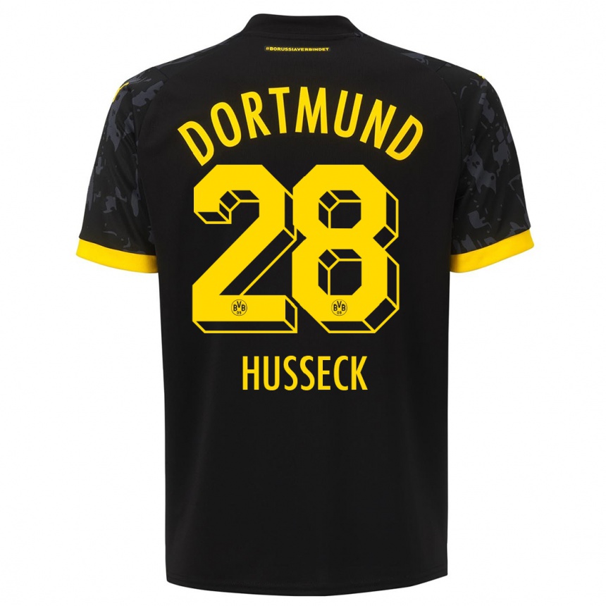 Damen Fußball Jonah Husseck #28 Schwarz Auswärtstrikot Trikot 2023/24 T-Shirt Luxemburg