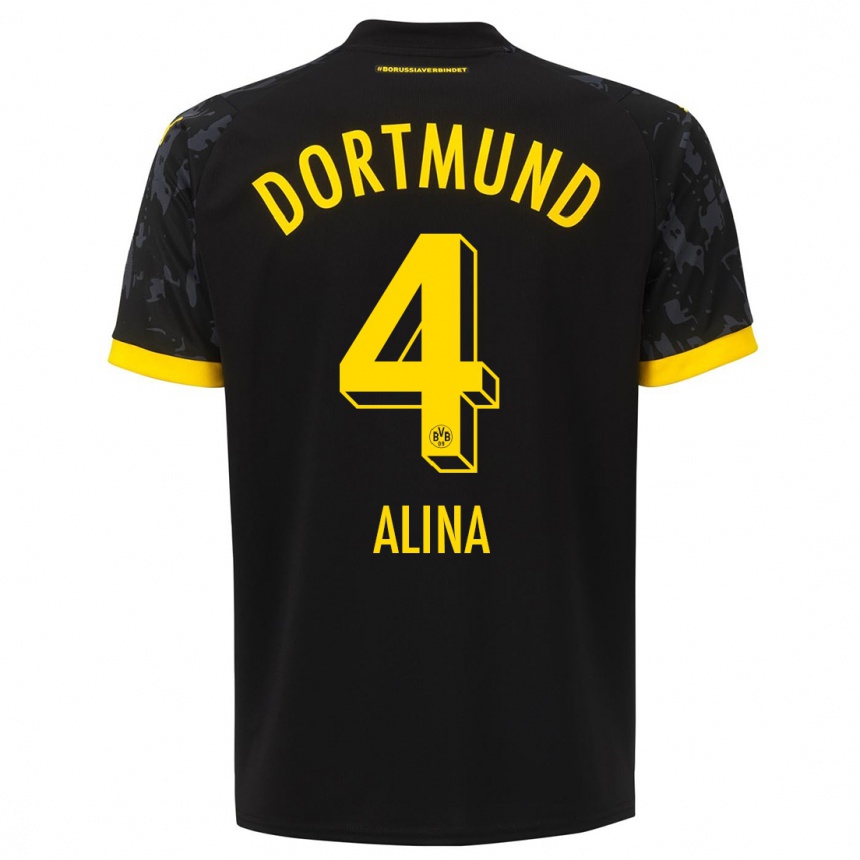 Damen Fußball Grijseels Alina #4 Schwarz Auswärtstrikot Trikot 2023/24 T-Shirt Luxemburg