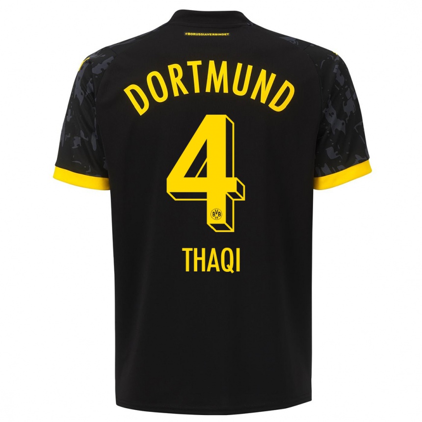 Damen Fußball Albin Thaqi #4 Schwarz Auswärtstrikot Trikot 2023/24 T-Shirt Luxemburg