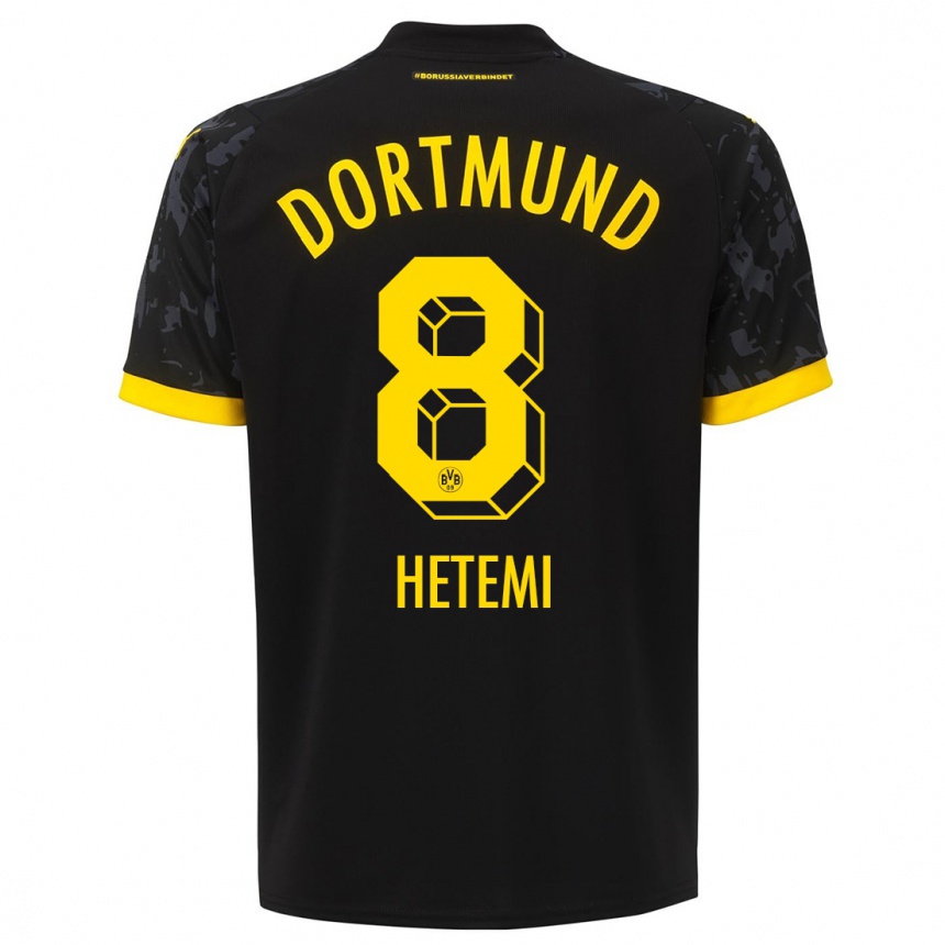 Damen Fußball Rilind Hetemi #8 Schwarz Auswärtstrikot Trikot 2023/24 T-Shirt Luxemburg