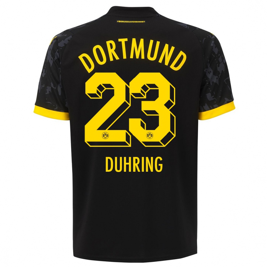 Damen Fußball Marc Niclas Duhring #23 Schwarz Auswärtstrikot Trikot 2023/24 T-Shirt Luxemburg