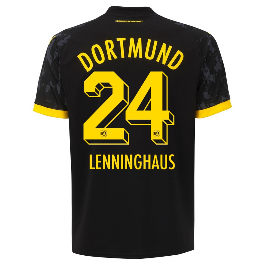 Damen Fußball Mika Lenninghaus #24 Schwarz Auswärtstrikot Trikot 2023/24 T-Shirt Luxemburg