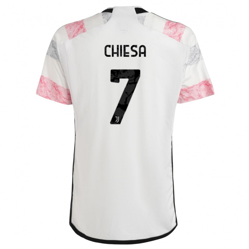 Damen Fußball Federico Chiesa #7 Weiß Rosa Auswärtstrikot Trikot 2023/24 T-Shirt Luxemburg