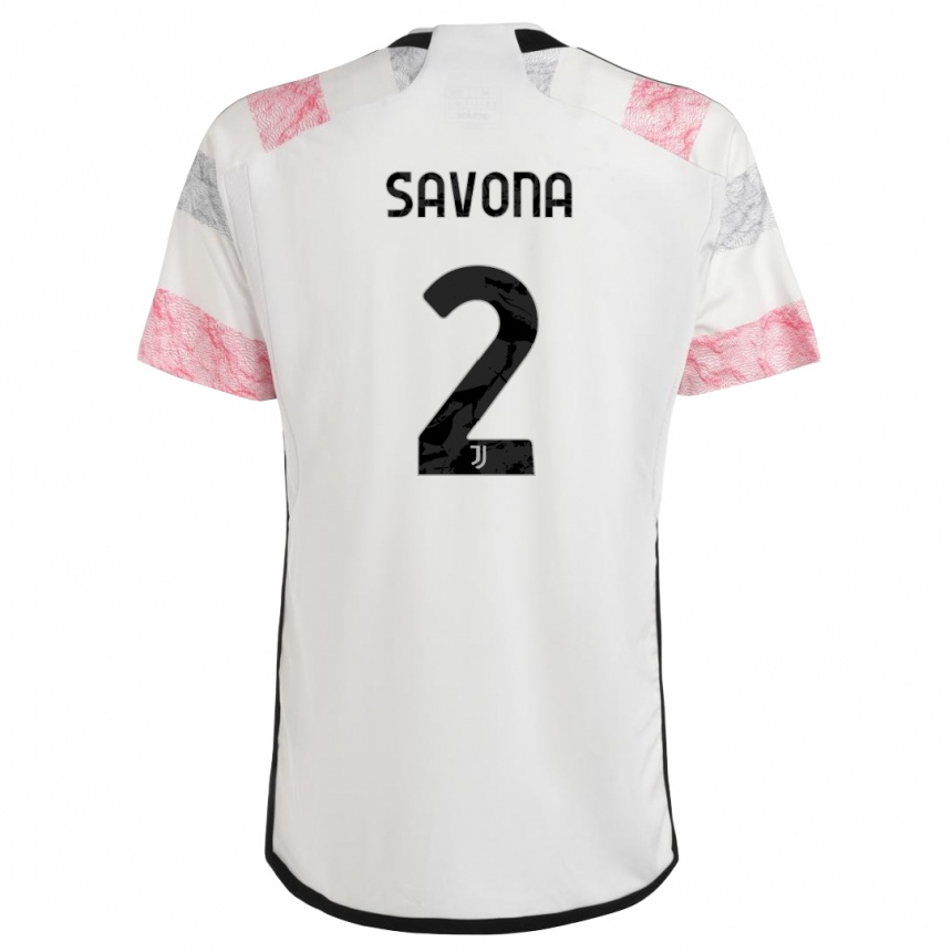 Damen Fußball Nicolo Savona #2 Weiß Rosa Auswärtstrikot Trikot 2023/24 T-Shirt Luxemburg