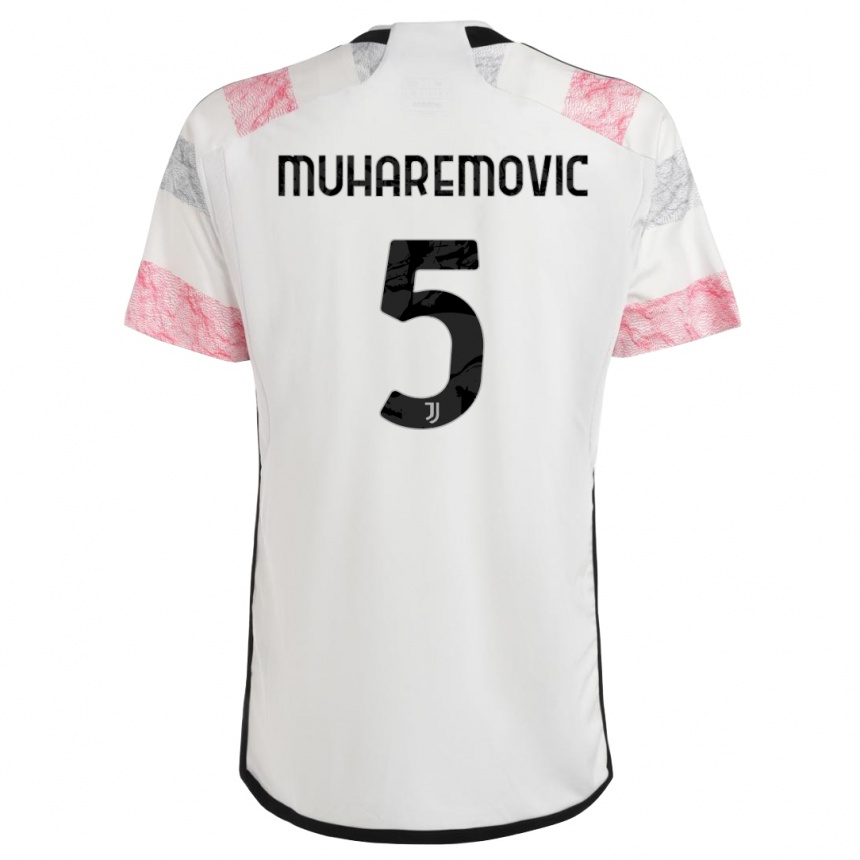 Damen Fußball Tarik Muharemovic #5 Weiß Rosa Auswärtstrikot Trikot 2023/24 T-Shirt Luxemburg