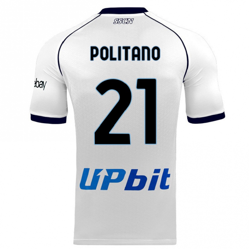 Damen Fußball Matteo Politano #21 Weiß Auswärtstrikot Trikot 2023/24 T-Shirt Luxemburg