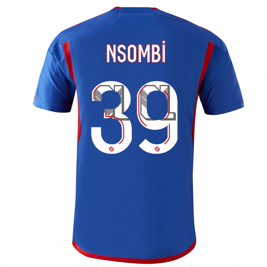 Damen Fußball Gael Nsombi #39 Blau Rot Auswärtstrikot Trikot 2023/24 T-Shirt Luxemburg