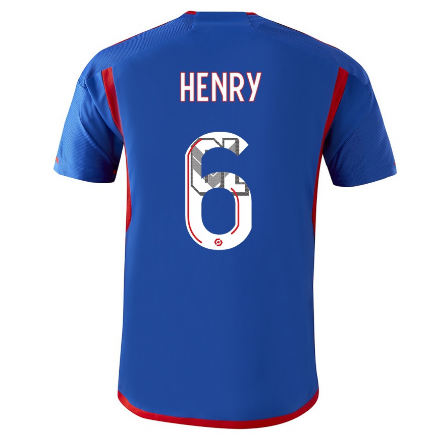 Damen Fußball Amandine Henry #6 Blau Rot Auswärtstrikot Trikot 2023/24 T-Shirt Luxemburg