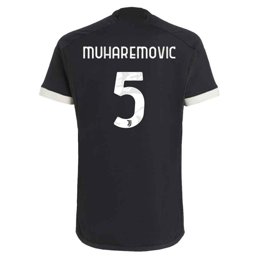 Damen Fußball Tarik Muharemovic #5 Schwarz Ausweichtrikot Trikot 2023/24 T-Shirt Luxemburg
