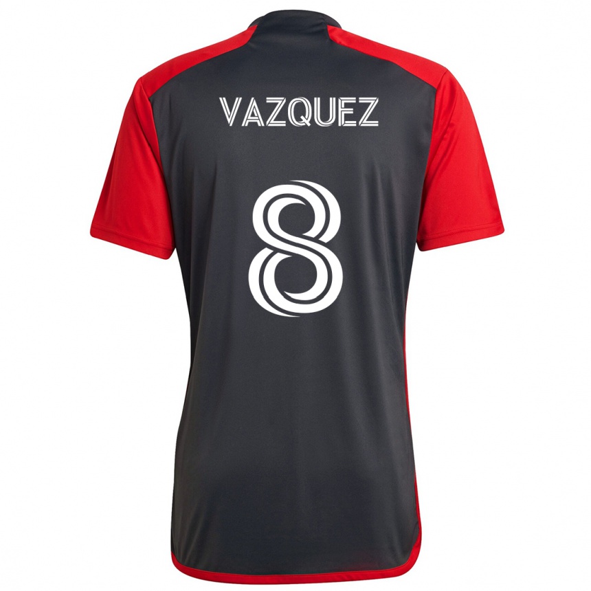 Kinder Fußball Víctor Vázquez #8 Grau Rot Heimtrikot Trikot 2024/25 T-Shirt Luxemburg