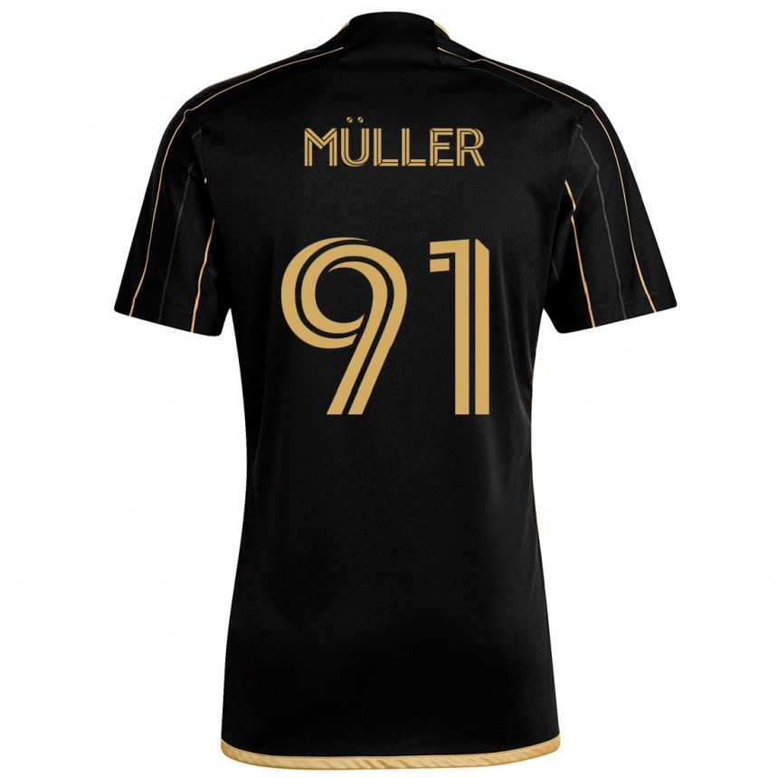 Kinder Fußball Luis Müller #91 Schwarzes Gold Heimtrikot Trikot 2024/25 T-Shirt Luxemburg