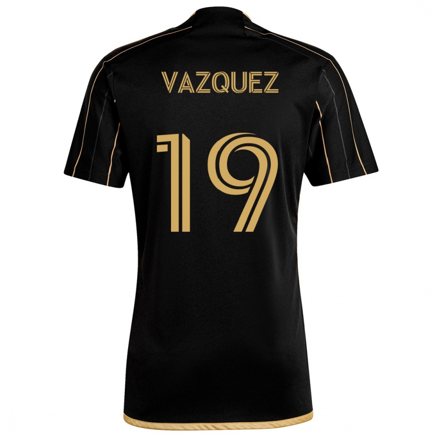 Kinder Fußball Favian Vazquez #19 Schwarzes Gold Heimtrikot Trikot 2024/25 T-Shirt Luxemburg