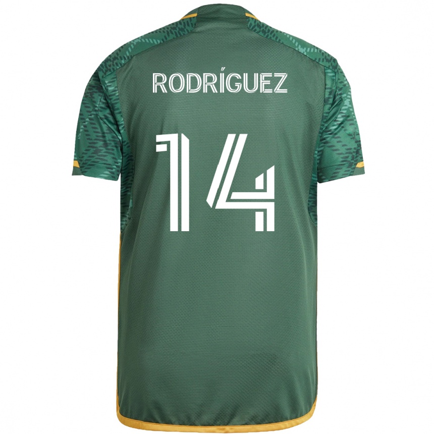 Kinder Fußball Jonathan Rodríguez #14 Grün Orange Heimtrikot Trikot 2024/25 T-Shirt Luxemburg