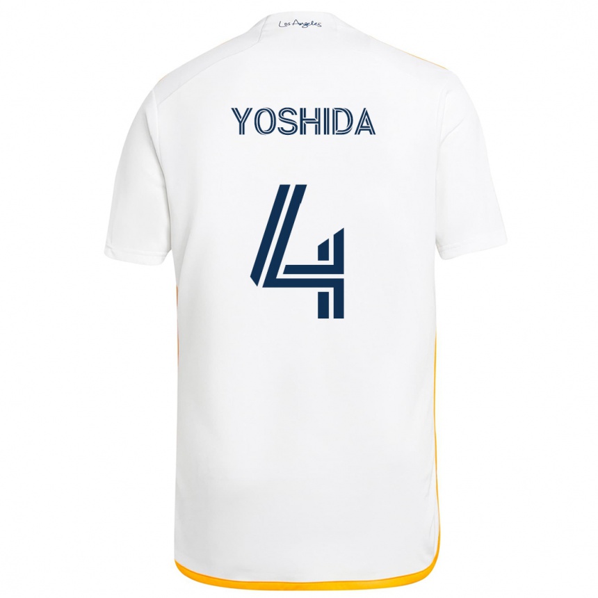 Kinder Fußball Maya Yoshida #4 Weiß Gelb Heimtrikot Trikot 2024/25 T-Shirt Luxemburg