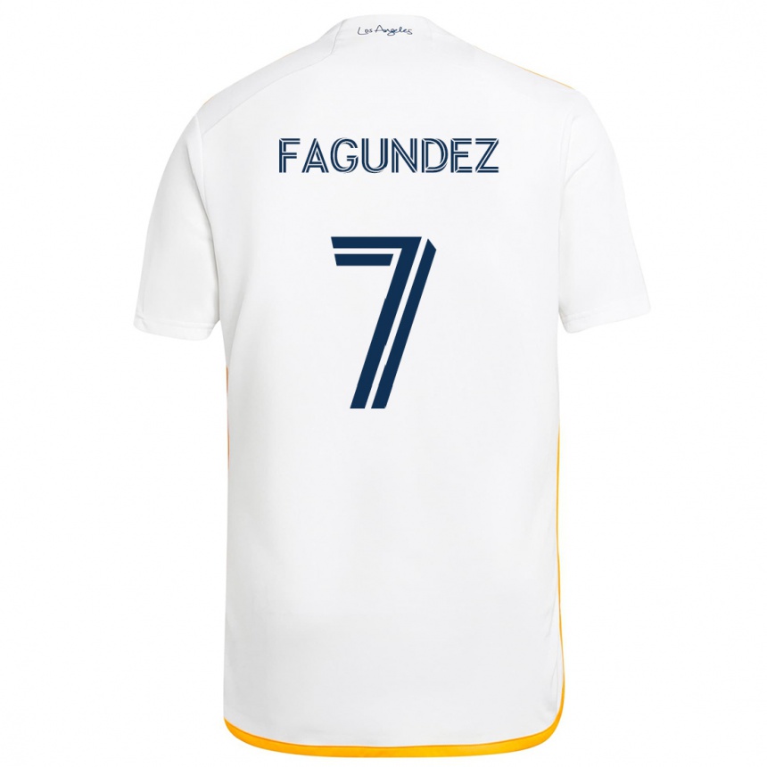 Kinder Fußball Diego Fagúndez #7 Weiß Gelb Heimtrikot Trikot 2024/25 T-Shirt Luxemburg