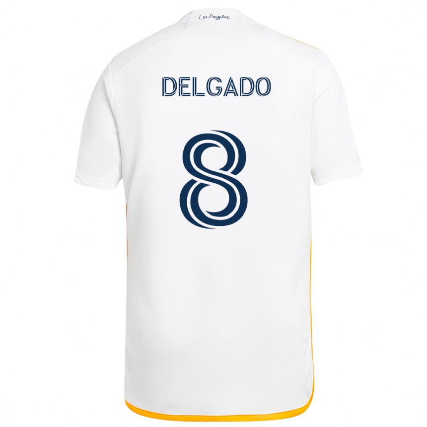 Kinder Fußball Mark Delgado #8 Weiß Gelb Heimtrikot Trikot 2024/25 T-Shirt Luxemburg