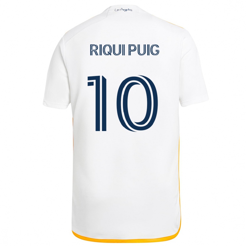 Kinder Fußball Riqui Puig #10 Weiß Gelb Heimtrikot Trikot 2024/25 T-Shirt Luxemburg