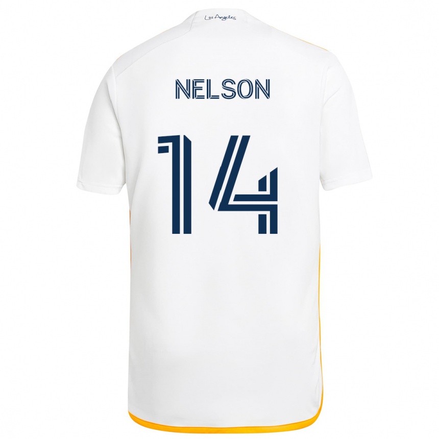 Kinder Fußball John Nelson #14 Weiß Gelb Heimtrikot Trikot 2024/25 T-Shirt Luxemburg