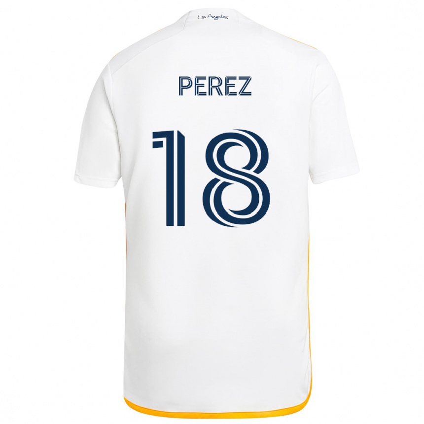 Kinder Fußball Jonathan Pérez #18 Weiß Gelb Heimtrikot Trikot 2024/25 T-Shirt Luxemburg