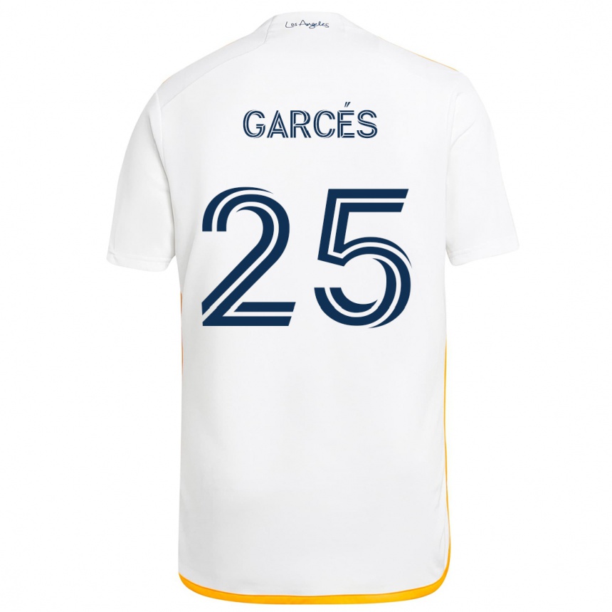 Kinder Fußball Carlos Garcés #25 Weiß Gelb Heimtrikot Trikot 2024/25 T-Shirt Luxemburg