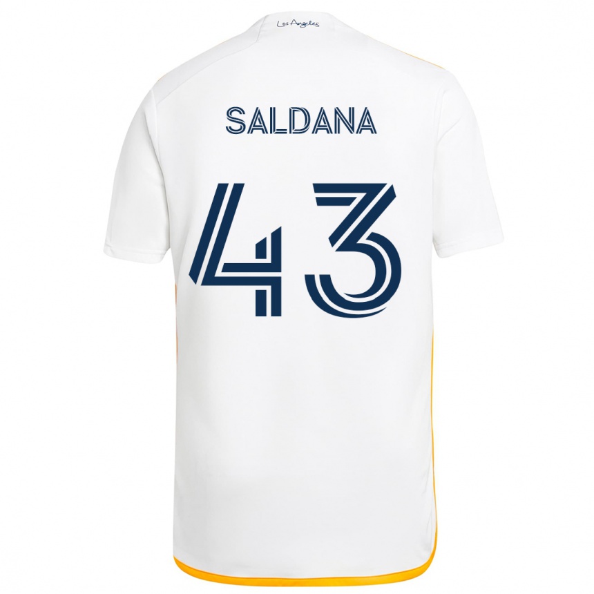 Kinder Fußball Adam Saldaña #43 Weiß Gelb Heimtrikot Trikot 2024/25 T-Shirt Luxemburg