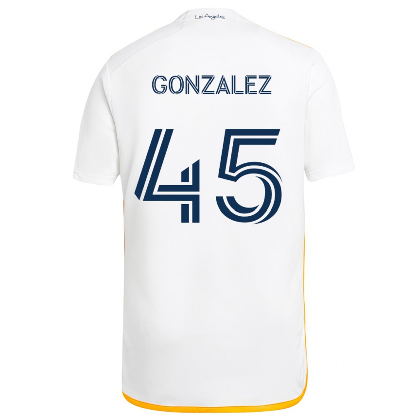 Kinder Fußball Adrián González #45 Weiß Gelb Heimtrikot Trikot 2024/25 T-Shirt Luxemburg