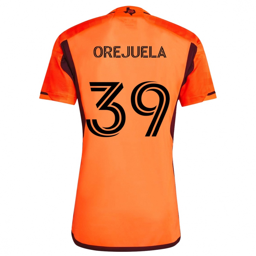 Kinder Fußball Jesus Orejuela #39 Orange Schwarz Heimtrikot Trikot 2024/25 T-Shirt Luxemburg