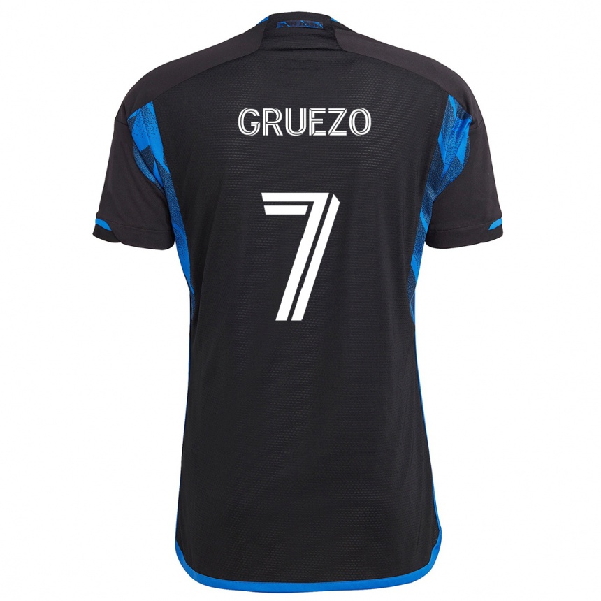 Kinder Fußball Carlos Gruezo #7 Blau Schwarz Heimtrikot Trikot 2024/25 T-Shirt Luxemburg