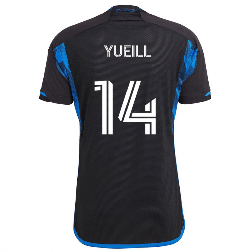 Kinder Fußball Jackson Yueill #14 Blau Schwarz Heimtrikot Trikot 2024/25 T-Shirt Luxemburg