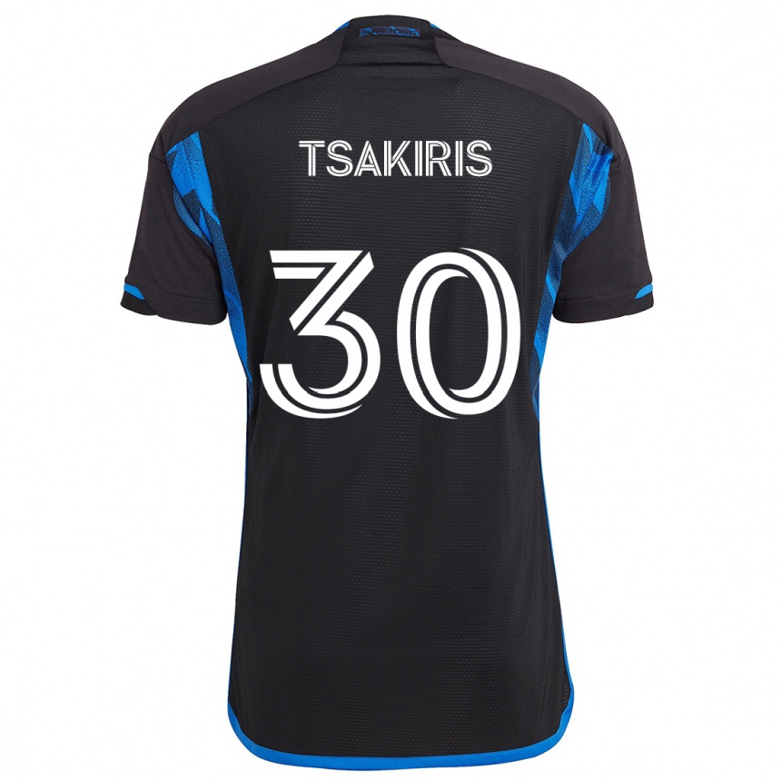 Kinder Fußball Niko Tsakiris #30 Blau Schwarz Heimtrikot Trikot 2024/25 T-Shirt Luxemburg