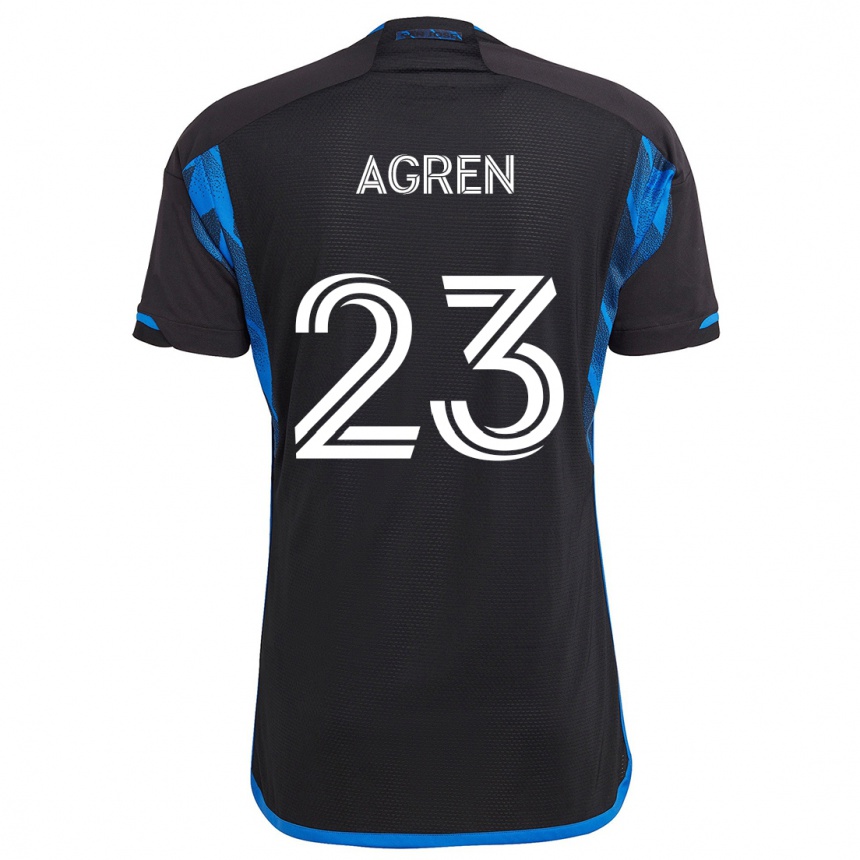 Kinder Fußball Oskar Agren #23 Blau Schwarz Heimtrikot Trikot 2024/25 T-Shirt Luxemburg