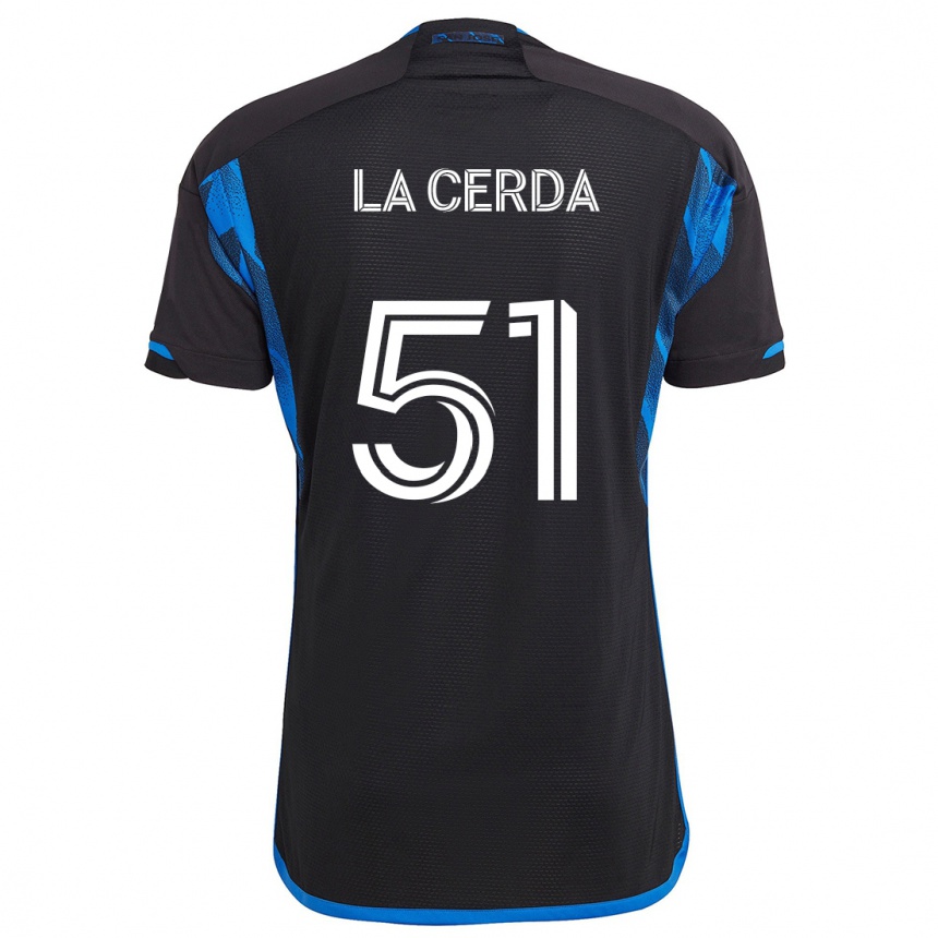 Kinder Fußball Eric De La Cerda #51 Blau Schwarz Heimtrikot Trikot 2024/25 T-Shirt Luxemburg