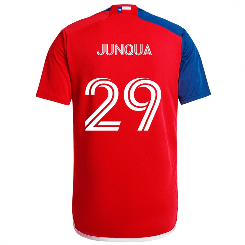 Kinder Fußball Sam Junqua #29 Blau Rot Heimtrikot Trikot 2024/25 T-Shirt Luxemburg