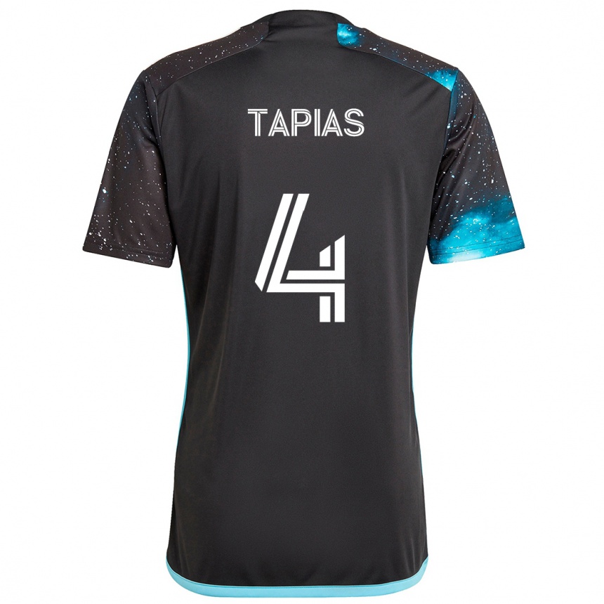 Kinder Fußball Miguel Tapias #4 Schwarz Blau Heimtrikot Trikot 2024/25 T-Shirt Luxemburg