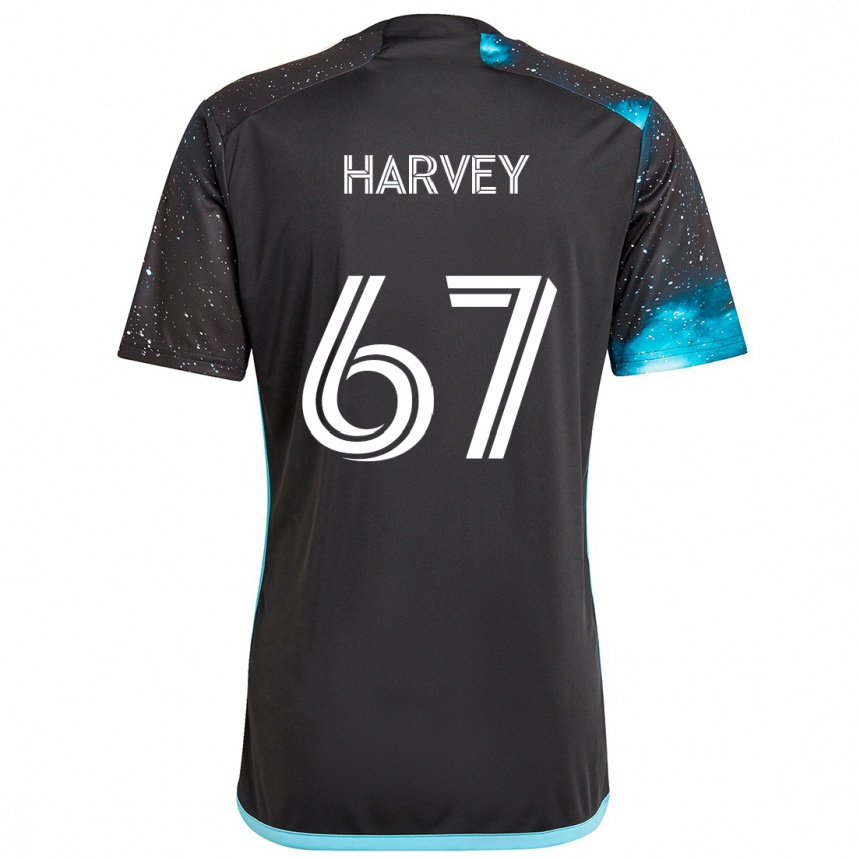 Kinder Fußball Carlos Harvey #67 Schwarz Blau Heimtrikot Trikot 2024/25 T-Shirt Luxemburg