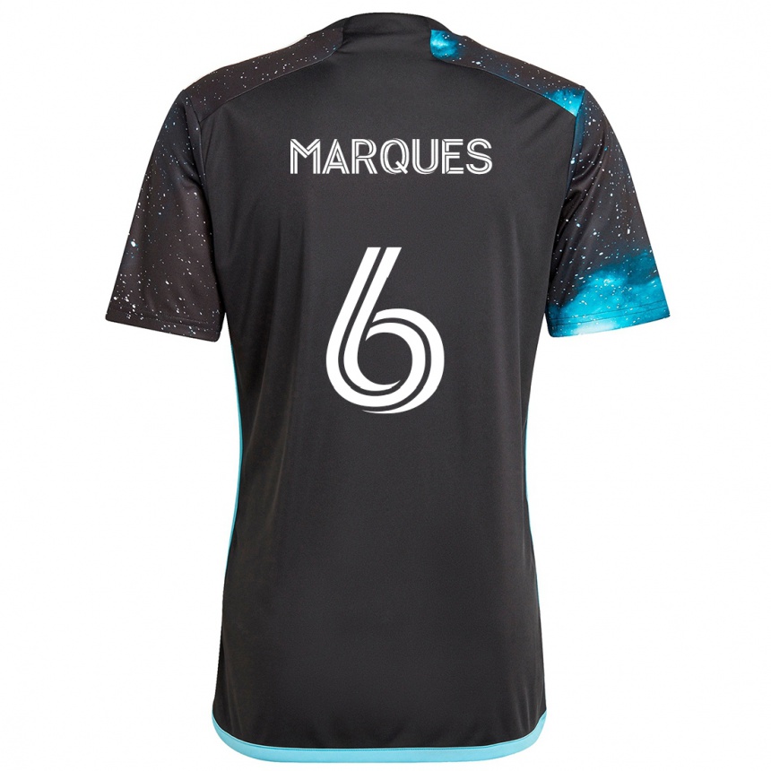 Kinder Fußball Mikael Marqués #6 Schwarz Blau Heimtrikot Trikot 2024/25 T-Shirt Luxemburg