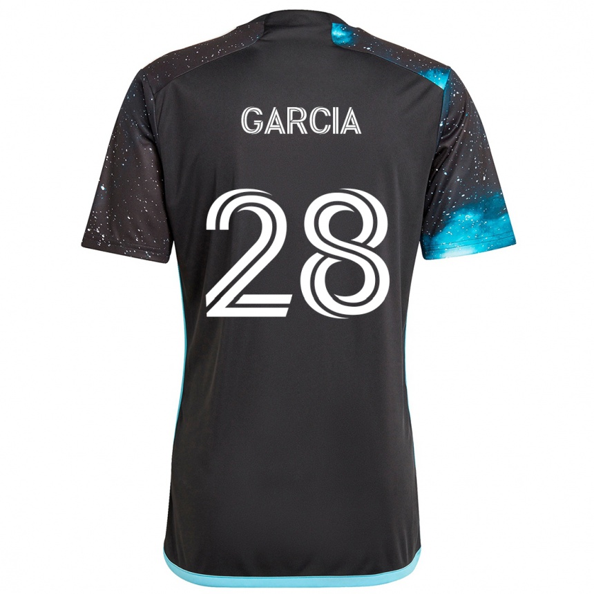 Kinder Fußball Mender García #28 Schwarz Blau Heimtrikot Trikot 2024/25 T-Shirt Luxemburg