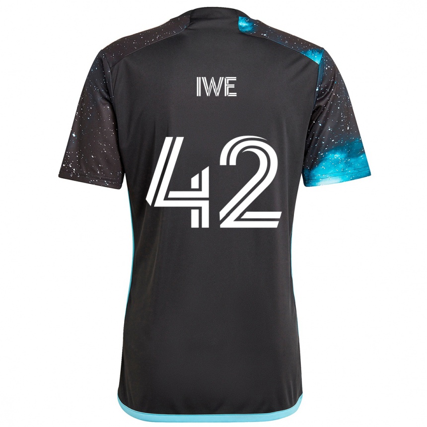 Kinder Fußball Emmanuel Iwe #42 Schwarz Blau Heimtrikot Trikot 2024/25 T-Shirt Luxemburg