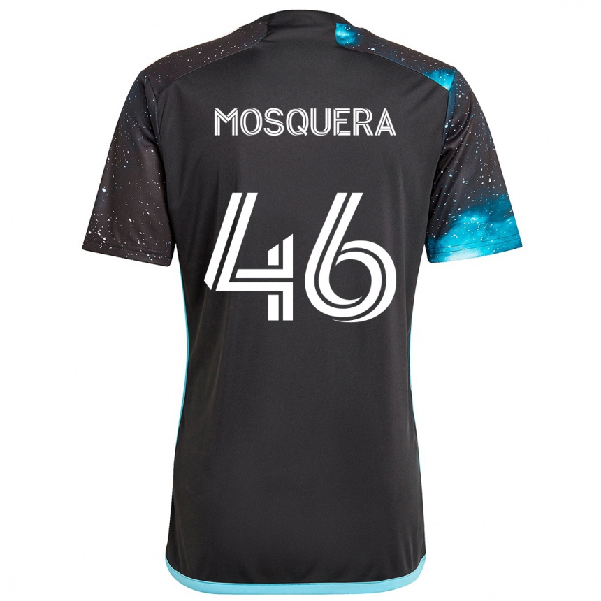 Kinder Fußball Juan Camilo Mosquera #46 Schwarz Blau Heimtrikot Trikot 2024/25 T-Shirt Luxemburg