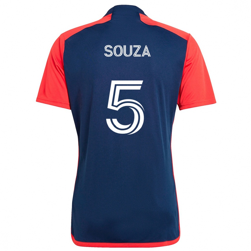 Kinder Fußball Victor Souza #5 Blau Rot Heimtrikot Trikot 2024/25 T-Shirt Luxemburg