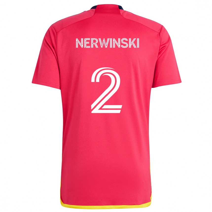 Kinder Fußball Jake Nerwinski #2 Rot Blau Heimtrikot Trikot 2024/25 T-Shirt Luxemburg