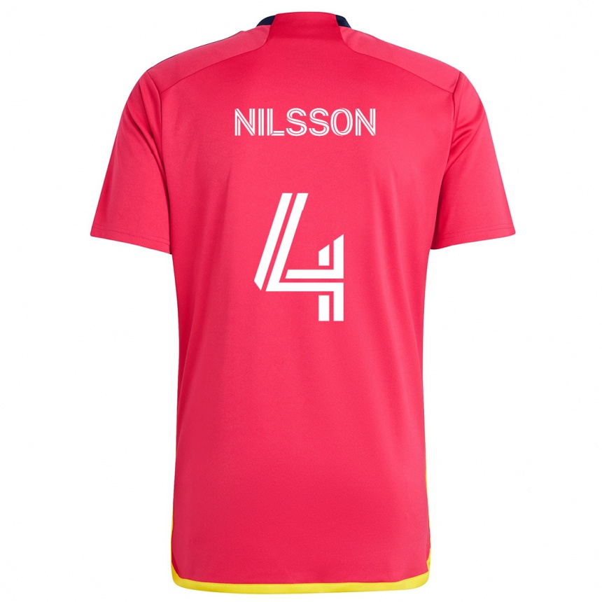 Kinder Fußball Joakim Nilsson #4 Rot Blau Heimtrikot Trikot 2024/25 T-Shirt Luxemburg