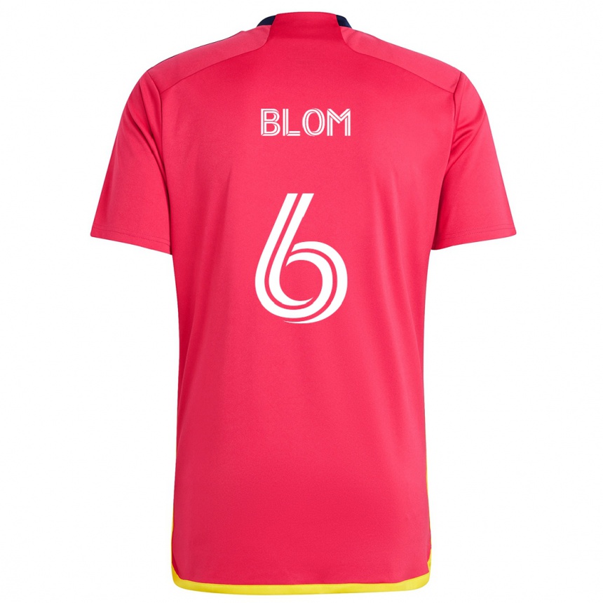 Kinder Fußball Njabulo Blom #6 Rot Blau Heimtrikot Trikot 2024/25 T-Shirt Luxemburg