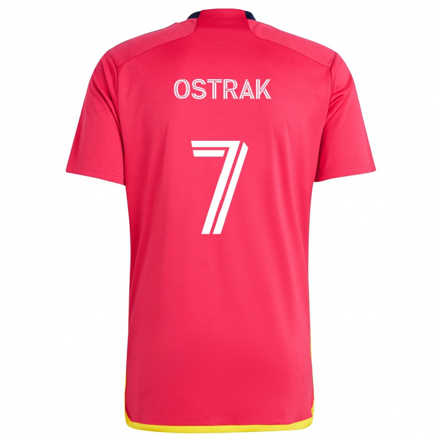 Kinder Fußball Tomás Ostrák #7 Rot Blau Heimtrikot Trikot 2024/25 T-Shirt Luxemburg