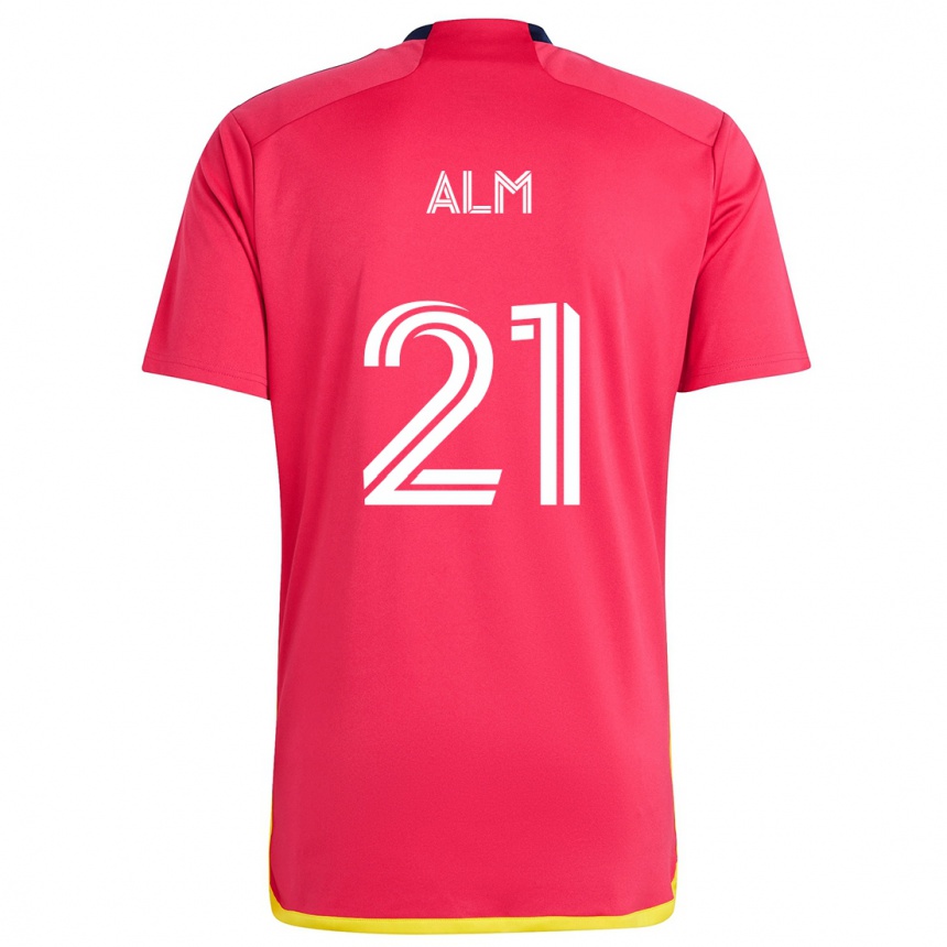 Kinder Fußball Rasmus Alm #21 Rot Blau Heimtrikot Trikot 2024/25 T-Shirt Luxemburg