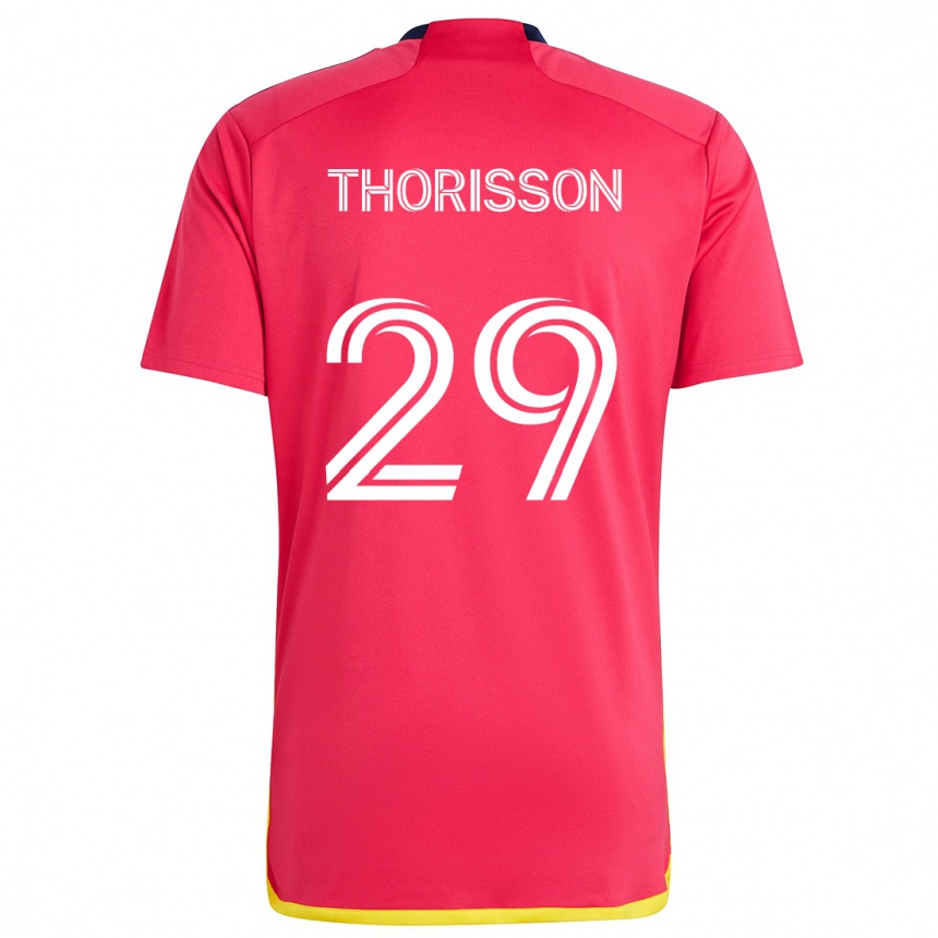 Kinder Fußball Nökkvi Thórisson #29 Rot Blau Heimtrikot Trikot 2024/25 T-Shirt Luxemburg